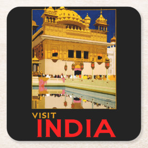 Porta-copo De Papel Quadrado Visite o poster de viagens India Vintage art