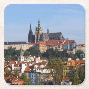 Porta-copo De Papel Quadrado Vista da antiga cidade e do castelo de Praga, Rep