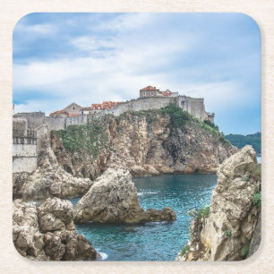 Porta-copo De Papel Quadrado Vista das paredes de Dubrovnik do mar