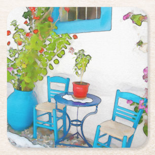 Porta-copo De Papel Quadrado Vista de rua de aquarelas