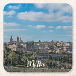 Porta-copo De Papel Quadrado Vista panorâmica da antiga cidade de La Valetta, e