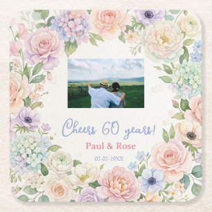 Porta-copo De Papel Quadrado viva 60 anos roxo rosa floral pastel foto na