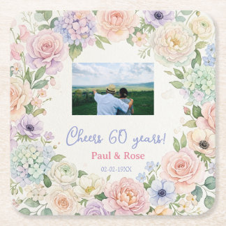 Porta-copo De Papel Quadrado viva 60 anos roxo rosa floral pastel foto na