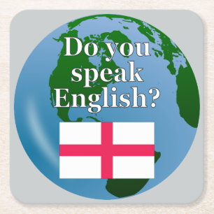 Porta-copo De Papel Quadrado "Você fala inglês?" em inglês. Sinalizador e globo