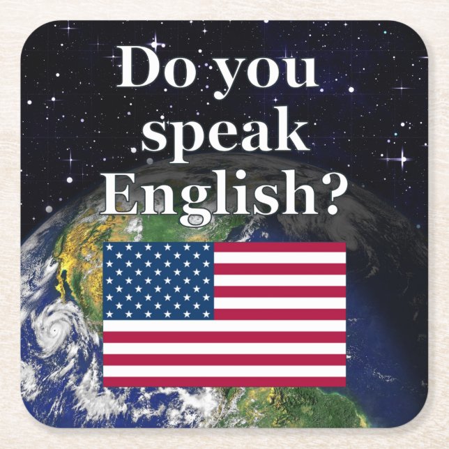 Porta-copo De Papel Quadrado Você fala inglês? em inglês. Sinalizador e Terra (Frente)