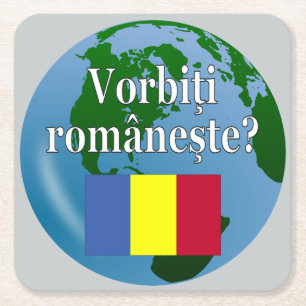 Porta-copo De Papel Quadrado Você fala o Romanian? no Romanian. Bandeira &