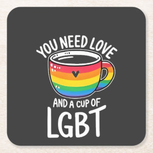 Porta-copo De Papel Quadrado Você precisa de amor e uma taça de orgulho LGBT Mê