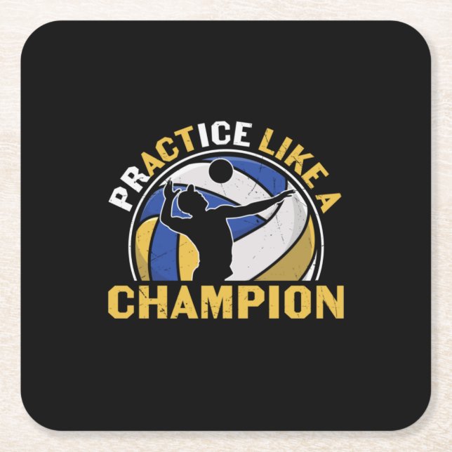 Porta-copo De Papel Quadrado Volleyball Player | Practice Like A Champion (Frente)