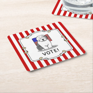 Porta-copo De Papel Quadrado Votem! Velha Cinza Inglesa Sheepdog 1 Política Cus