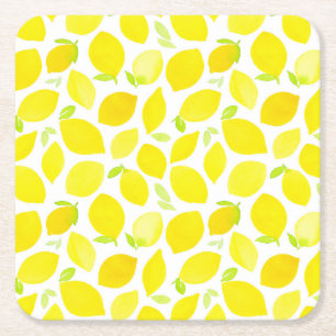 Porta-copo De Papel Quadrado Watercolor Amarelo-Amarelo-Limão Padrão Verão