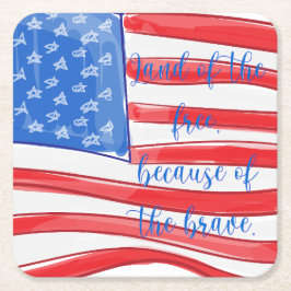 Porta-copo De Papel Quadrado Watercolor American Flag Land of the Free