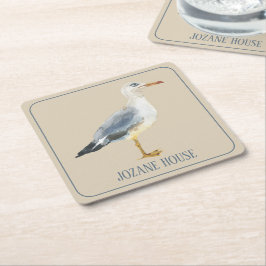 Porta-copo De Papel Quadrado Watercolor Beach Seagull Personalized