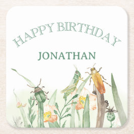 Porta-copo De Papel Quadrado Watercolor Child's Bug Insect Birthday