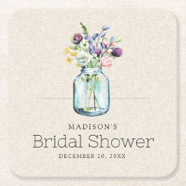 Porta-copo De Papel Quadrado Watercolor Flores Selvagens Linen Boho Chá de pane