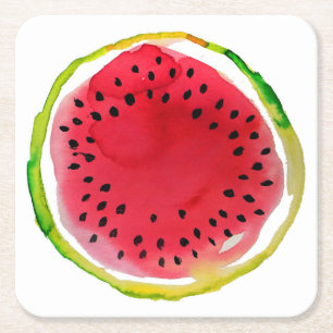 Porta-copo De Papel Quadrado Watercolor Watermelon Summer