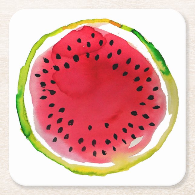 Porta-copo De Papel Quadrado Watercolor Watermelon Summer (Frente)