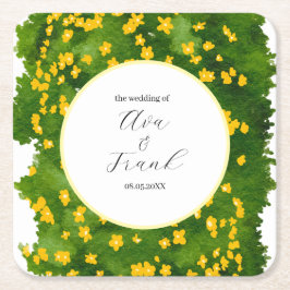 Porta-copo De Papel Quadrado Watercolor Yellow Floral Garden White Wedding