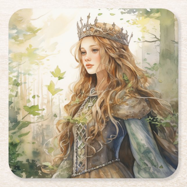 Porta-copo De Papel Quadrado Watercolour Forest Princess (Frente)