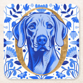 Porta-copo De Papel Quadrado Weimaraner peering thru the letter "O" in Gold