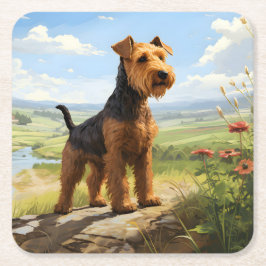 Porta-copo De Papel Quadrado Welsh Terrier No Olhar