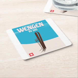 Porta-copo De Papel Quadrado Wengen, Suíça, Cartaz de Esqui