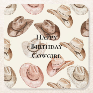 Porta-copo De Papel Quadrado Western Pink Cream Cowgirl Hats Aniversário