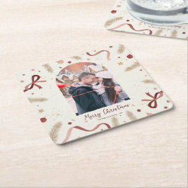 Porta-copo De Papel Quadrado Whimsical Christmas Coaster – Custom Photo Space
