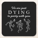 Porta-copo De Papel Quadrado Whimsical Hand Drawn Skeletons Halloween Party<br><div class="desc">💀 Whimsical Hand-Drawn Skeletons Halloween Party Square Paper Coaster 🕸️🎃 Add a frightfully fun touch to your drink station with these whimsical Halloween coasters! Featuring playful hand-drawn skeletons on a bold black background, these square paper coasters bring charm, creepiness, and style to any spooky celebration. Perfect for Halloween parties, gothic...</div>