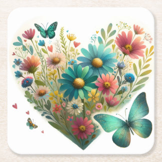Porta-copo De Papel Quadrado Whispering Wildflower Butterflies Botanical