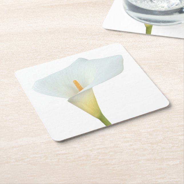 Porta-copo De Papel Quadrado White Calla Lily Flower Backyard Foto do jardim (Inclinado)