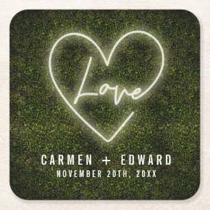 Porta-copo De Papel Quadrado White Neon Sign Love Heart Weding