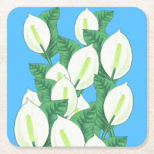 Porta-copo De Papel Quadrado White Peace Lily Illustration Pale Blue