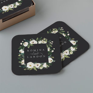 Porta-copo De Papel Quadrado White Peony Casamento de quadro floral personali