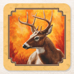 Porta-copo De Papel Quadrado Whitetail Deer Autumn Dourado