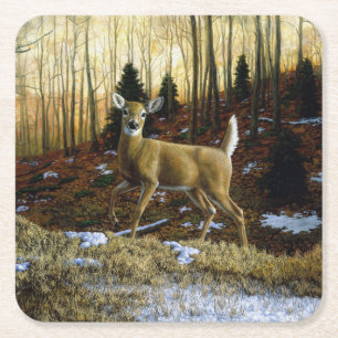 Porta-copo De Papel Quadrado Whitetail Deer Doe na Floresta de outono