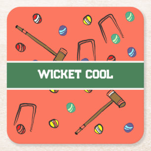 Porta-copo De Papel Quadrado Wicket Cool Croquet Laranja Divertido com Ilustraç