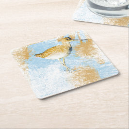Porta-copo De Papel Quadrado Willet Shorebird Trabalho de arte Beach & Coastal