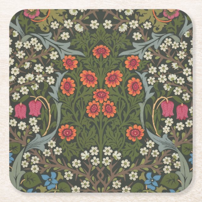 Porta-copo De Papel Quadrado William Morris Blackthorn Garden Flower Classic (Frente)
