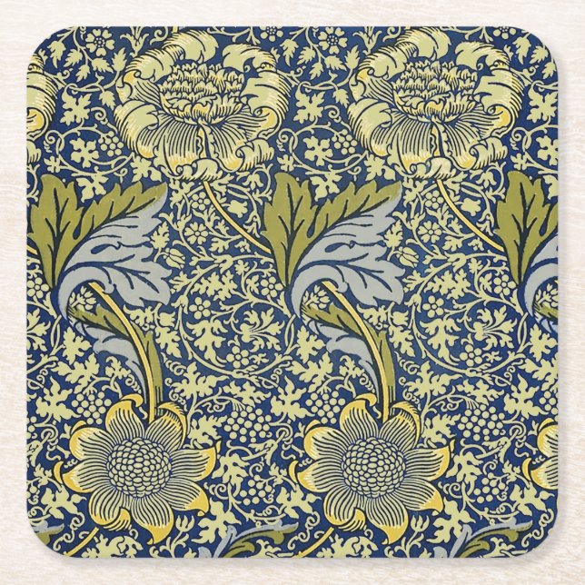 Porta-copo De Papel Quadrado William Morris Kennet Floral Wallpaper Azul (Frente)