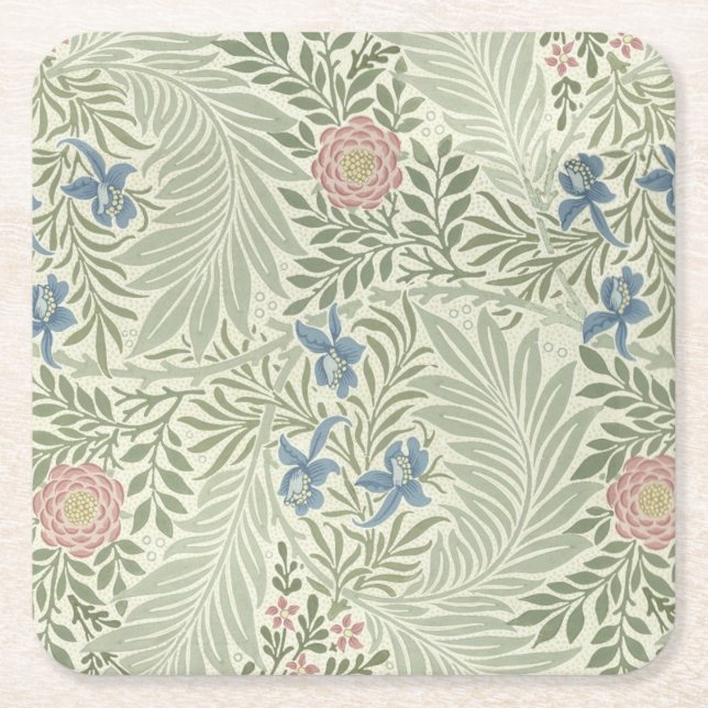 Porta-copo De Papel Quadrado William Morris Larkspur Floral Wallpaper (Frente)