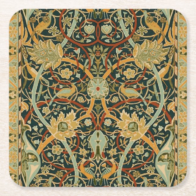 Porta-copo De Papel Quadrado William Morris Oriental Carpet Art (Frente)