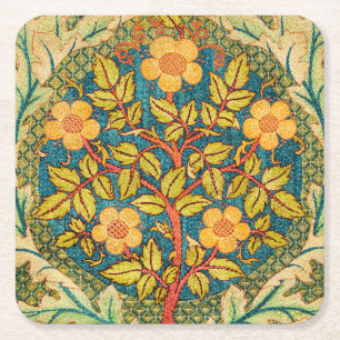 Porta-copo De Papel Quadrado William Morris Rosa Wreath: Artes e Artesanatos Cl