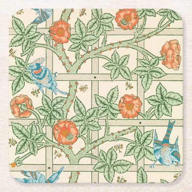 Porta-copo De Papel Quadrado William Morris Trellis Victorian Wallpaper (Frente)