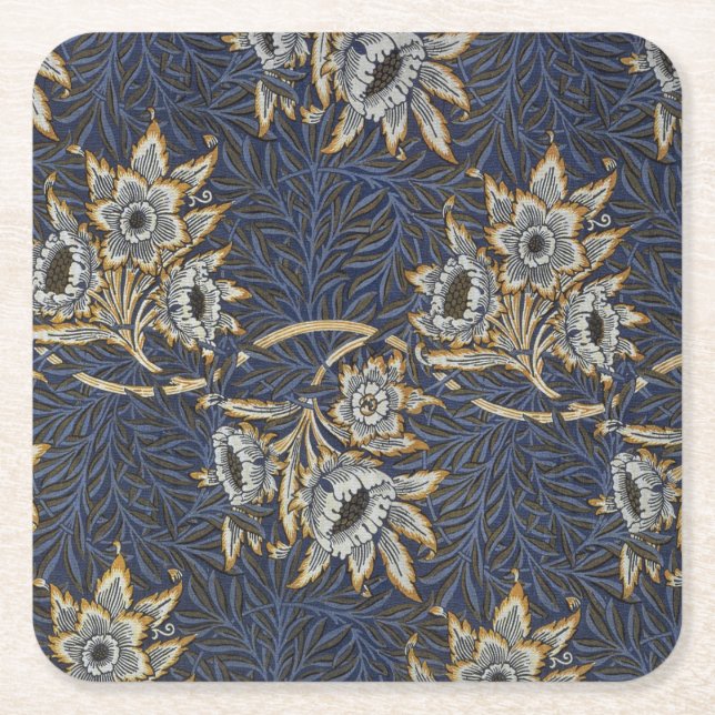 Porta-copo De Papel Quadrado William Morris Tulip Willow Blue Patterno (Frente)
