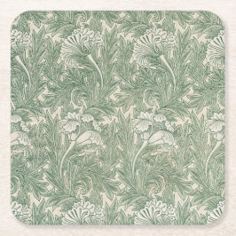 Porta-copo De Papel Quadrado William Morris Verde Sage Padrão de Tulipa: Vintag