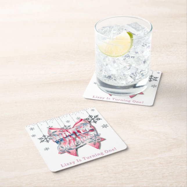 Porta-copo De Papel Quadrado Winter Onderland Girl 1rua. Festa de aniversário (Insitu)