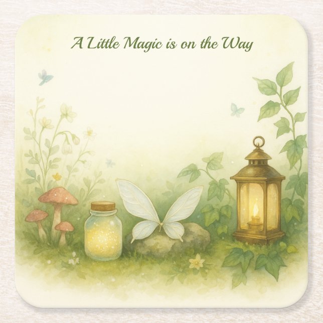 Porta-copo De Papel Quadrado Woodland Glow Baby Shower Invitation | Firefly Jar (Frente)