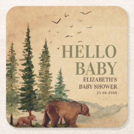 Porta-copo De Papel Quadrado Woodland Mama Bear & Cub Chá de fraldas
