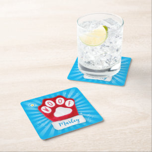 Porta-copo De Papel Quadrado WOOF Personalize o Nome do Cachorro Natal Luva de 