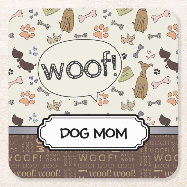 Porta-copo De Papel Quadrado WOOF! Pino Lover - Padrão de puppies personalizado (Frente)